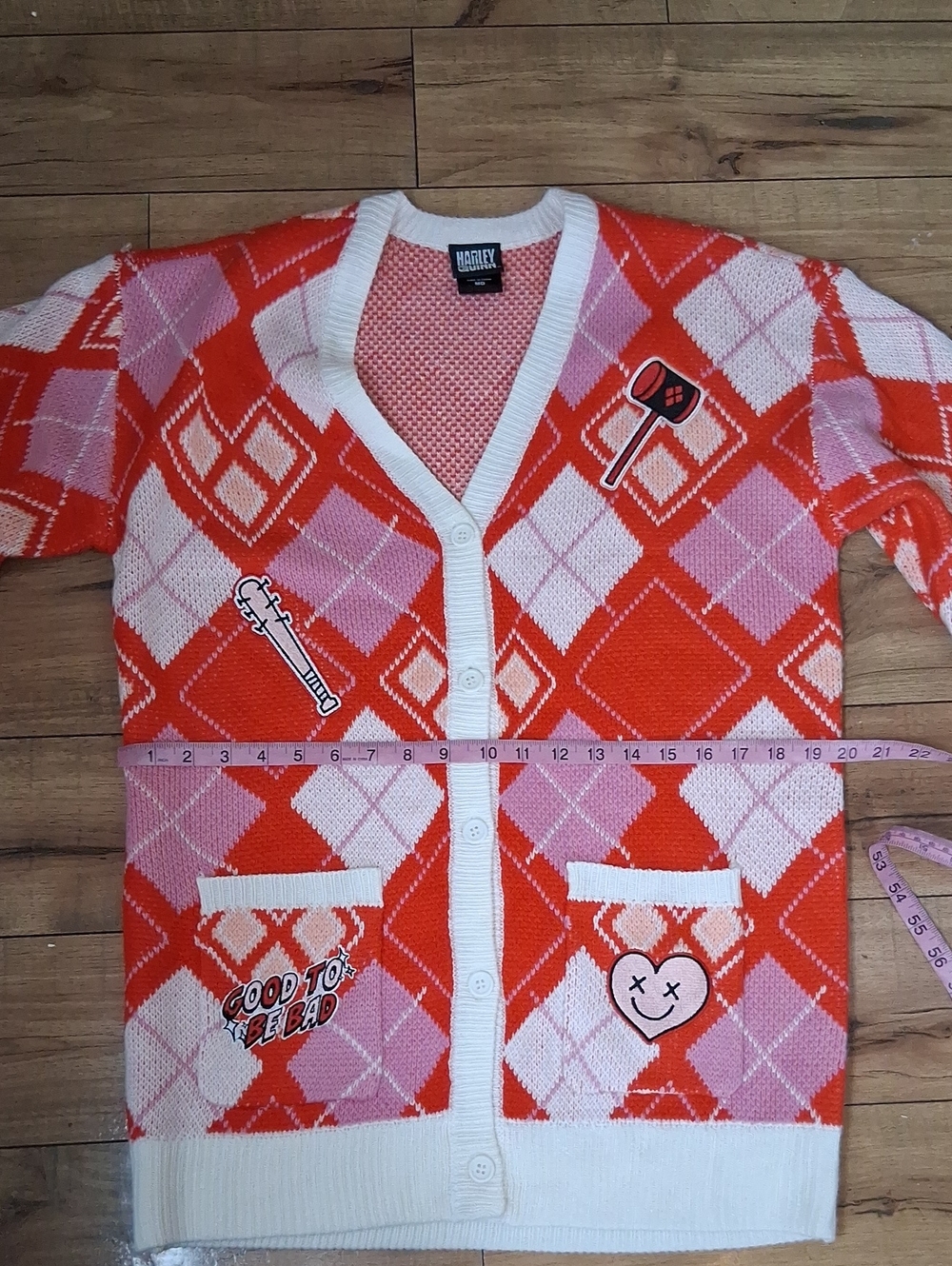 Women's Harley Quinn Diamond V-neck Long Sleeves Cardigan Sweater  Medium - Picture 15 of 16